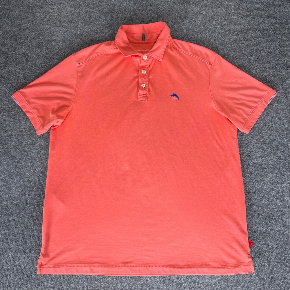 Tommy Bahama IslandZone Mens Polo Shirt Medium Coral Orange Short Sleeve Casual‎